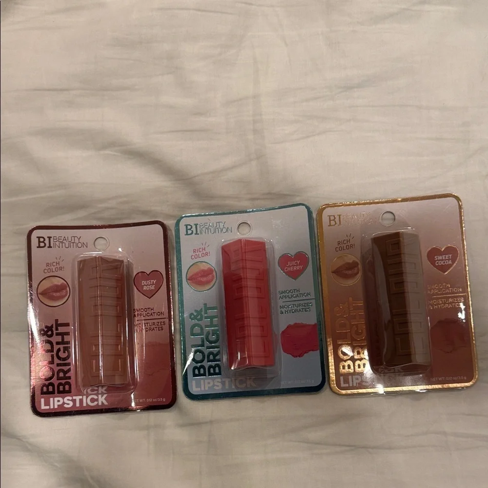 Bold & Bright Lipstick Set - Dusty Rose, Juicy Cherry, Sweet Cocoa